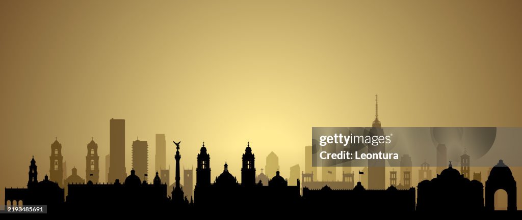 Mexico City Skyline Silhouette (All Buildings Are Complete and Moveable)