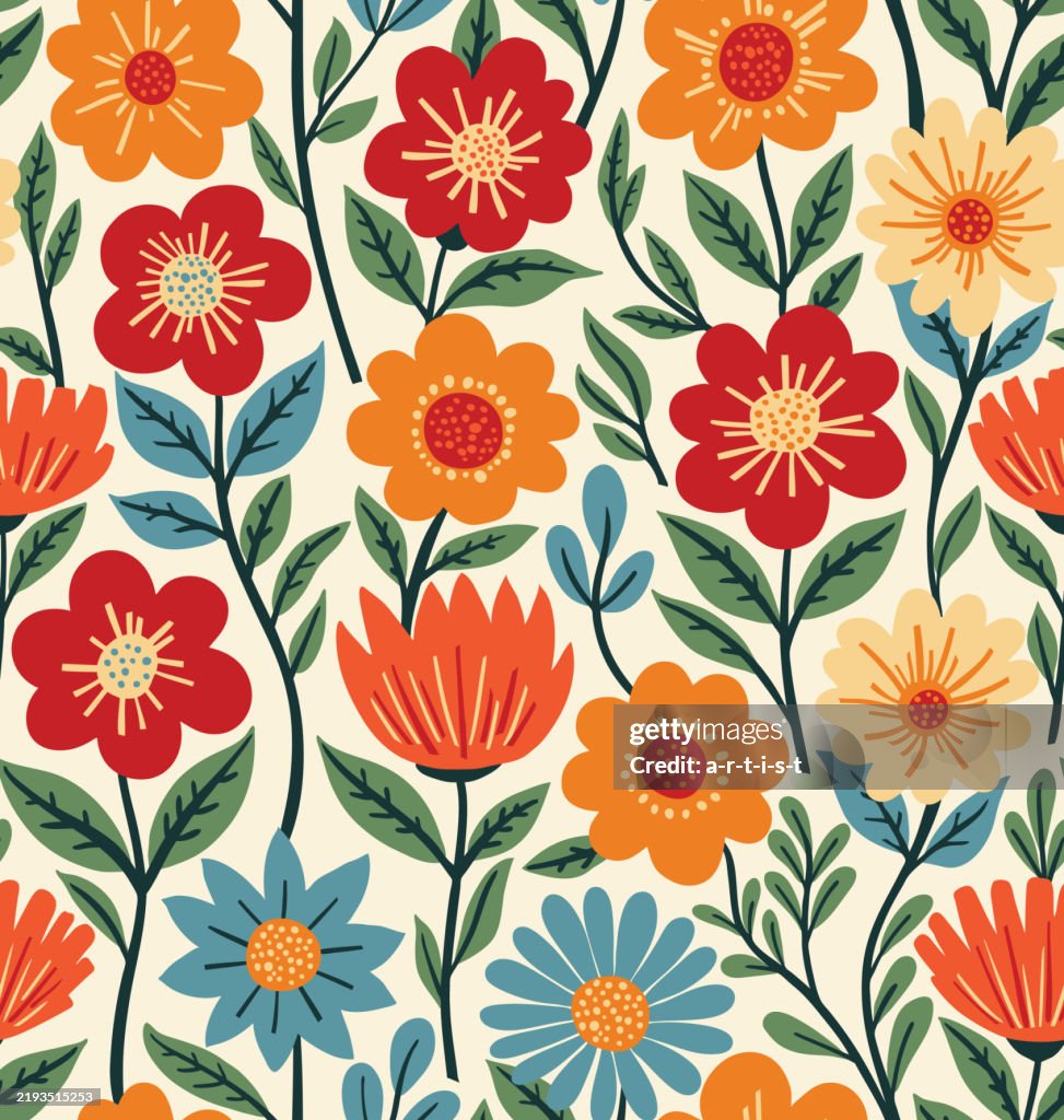 Seamless floral pattern. Old-fashioned style. Chamomille blossom. Textile swatch