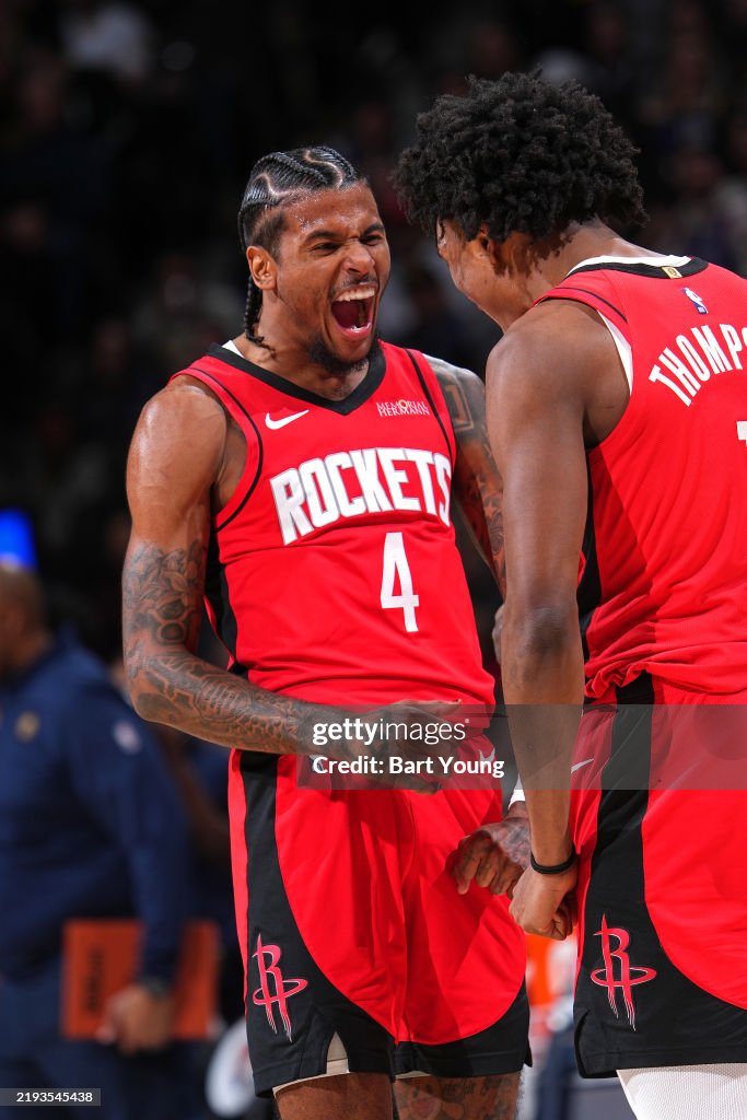 Dever Rockets Jalen Green of the Houston Rockets celebrates during the game against ...