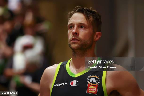 Nathan Sobey of the Phoenix looks on during the round 16 NBL match between South East Melbourne Phoenix and Brisbane Bullets at Gippsland Regional...