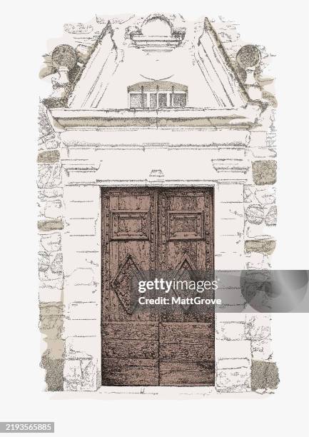 illustrations, cliparts, dessins animés et icônes de porte du château français - porte en bois