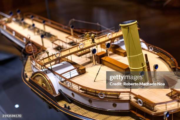 Model detail of the British Paddle Steamer Clacton Belle , displayed in the Art Gallery of Ontario .