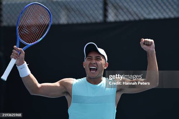James McCabe of Australia celebrates winning against Martin Landaluce of Spain in the Men's Singles First Round match during day two of the 2025...