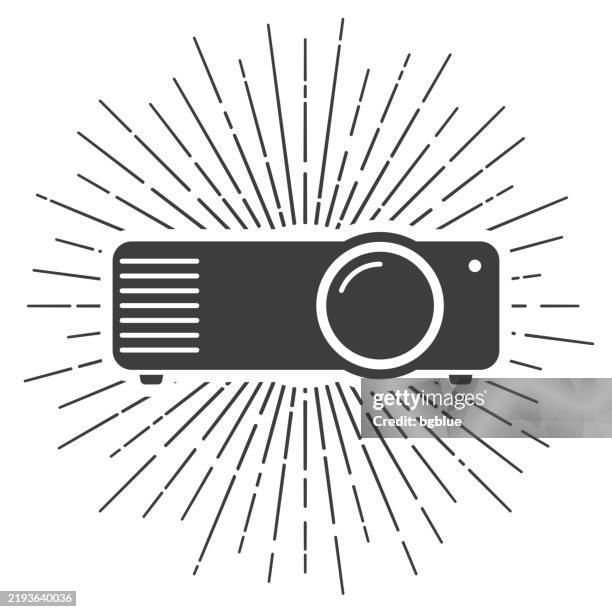 projector. icon with sunbursts on white background - overhead projector stock illustrations