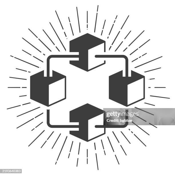 blockchain technology. icon with sunbursts on white background - sun clouds logo stock illustrations