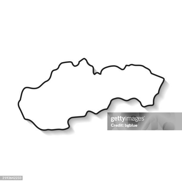 illustrazioni stock, clip art, cartoni animati e icone di tendenza di mappa della slovacchia con contorno nero e ombra su sfondo bianco - slovacchia