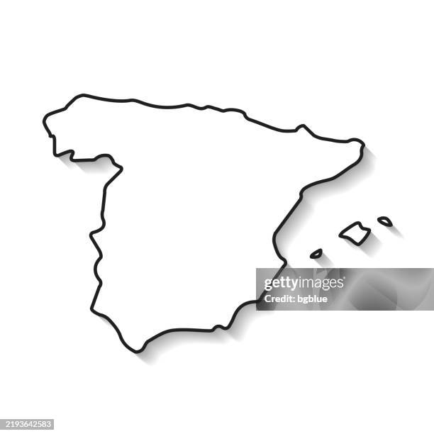 ilustraciones, imágenes clip art, dibujos animados e iconos de stock de spain map with black outline and shadow on white background - españa mapa