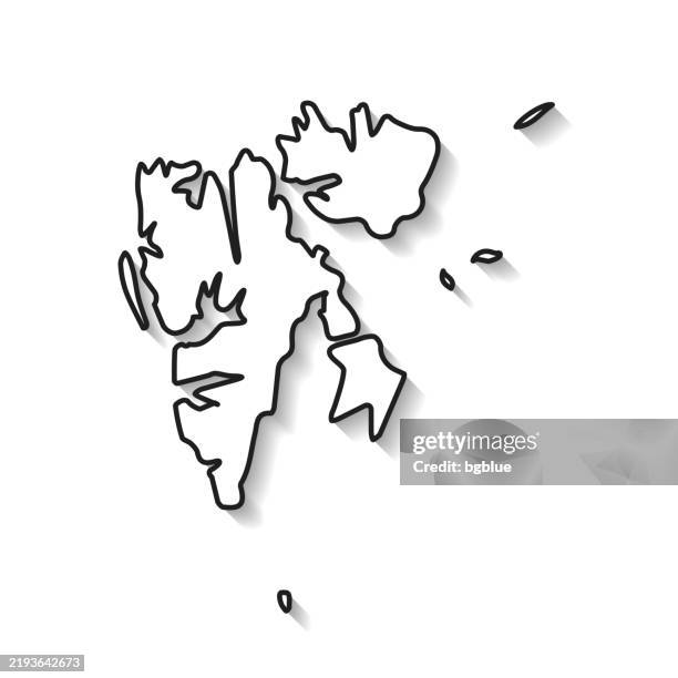 svalbard map with black outline and shadow on white background - map spitzbergen stock illustrations