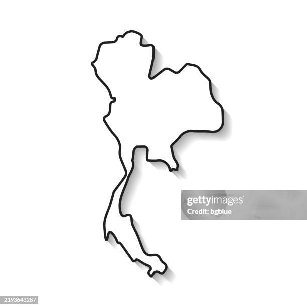 thailand map with black outline and shadow on white background - thailand map 3d stock illustrations