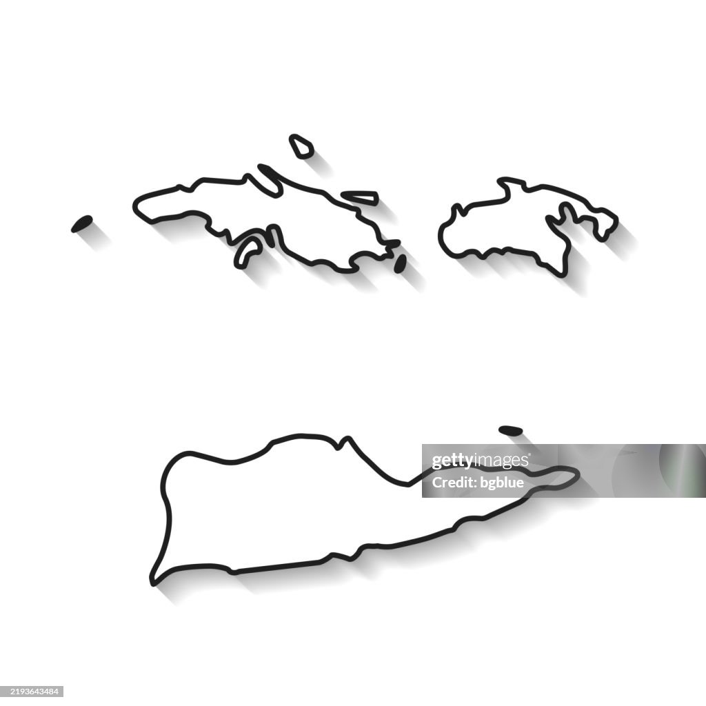 U.S. Virgin Islands map with black outline and shadow on white background