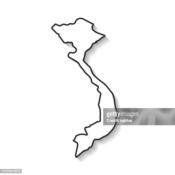 vietnam map with black outline and shadow on white background - vietnam stock illustrations