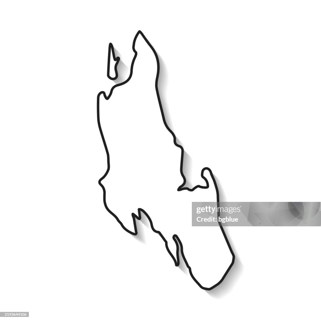 Zanzibar map with black outline and shadow on white background