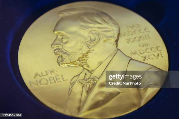 The Nobel Prize medal in Literature which was awarded in 1996 to Polish poet Wisawa Szymborska. Krakow, Poland on January 15th, 2025.