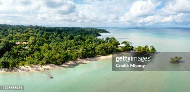 bocas del toro panama popa island beach panorama aerial view - panamá imagens e fotografias de stock