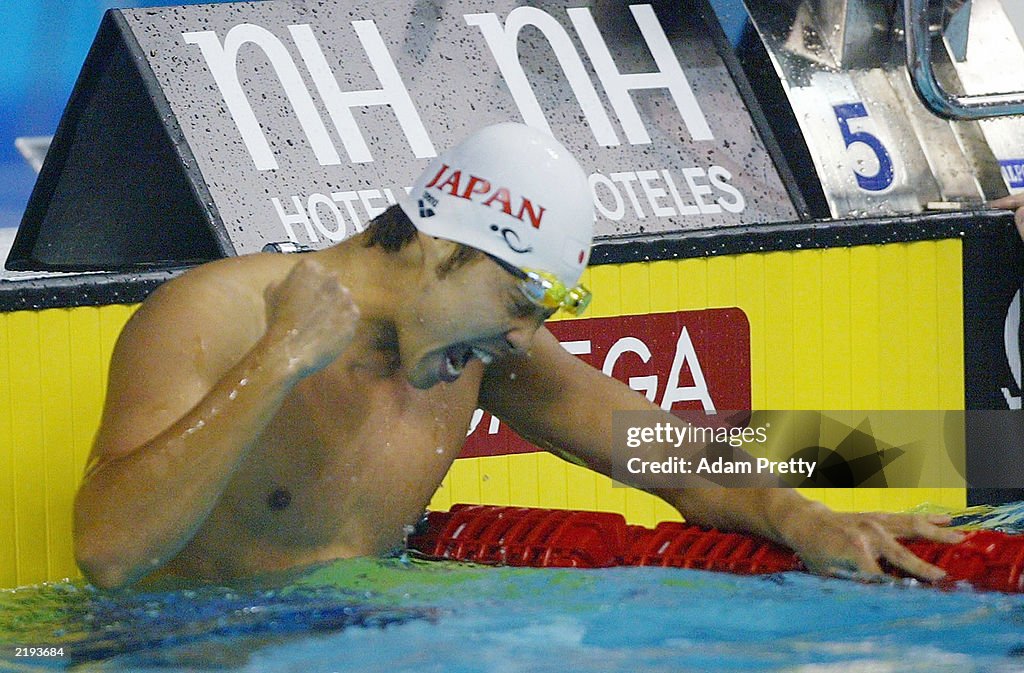 Kosuke Kitajima of Japan celebrates 