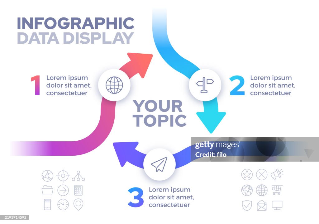 Drei Themen, die zusammenlaufen Verschmelzungspfeil Infografik Konzept Illustration