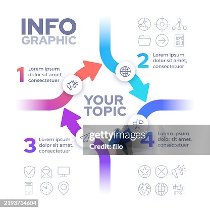 Combining Topics Visual Four Topics Converging Merging Arrow Infographic Concept Illustration ...