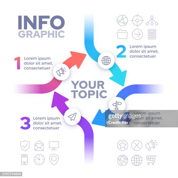 four topics converging merging arrow infographic concept illustration - four objects stock illustrations stock illustrations