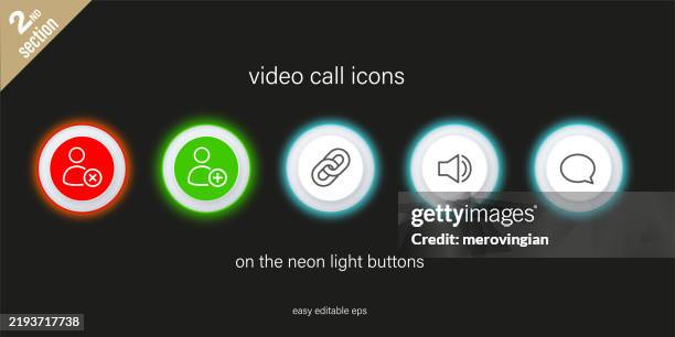 video call interface icon set with neon light button designs - game instructions stock illustrations