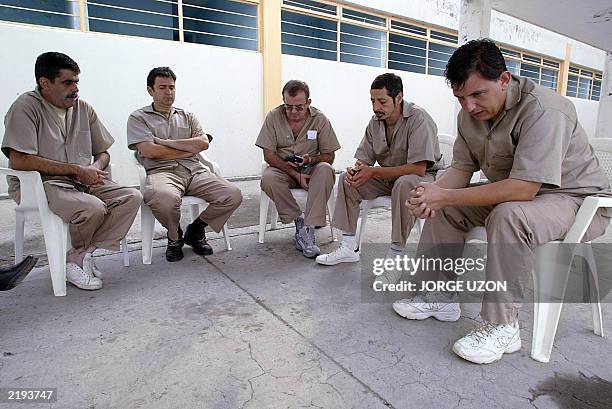 Jose Maria Urquijo, Ernesto Alberdi, Juan Carlos Artola, Felix Salustiano and Asier Arronategui are seen during an interview with AFP, at the Mexican...