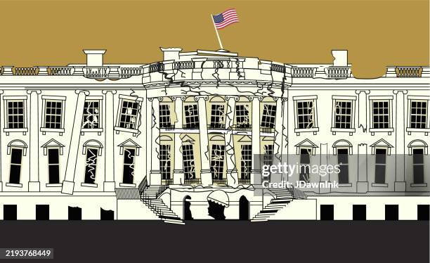 ilustraciones, imágenes clip art, dibujos animados e iconos de stock de concepto abstracto de la casa blanca agrietado y roto - derribado