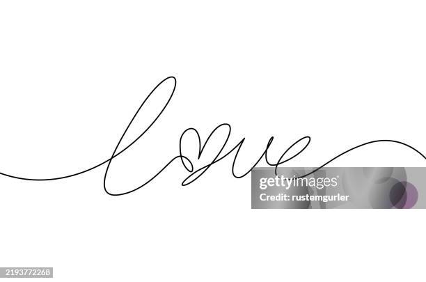 ilustrações de stock, clip art, desenhos animados e ícones de love lettering with heart shape outline, continuous line icon. - caligrafia