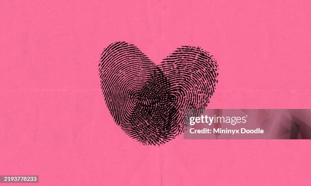 Heart shape intertwined fingerprints, symbol of love, isolated on pink background