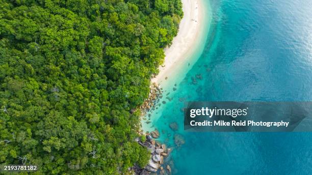 aerial fitzroy island nudey beach australia - cairns australia stock pictures, royalty-free photos & images