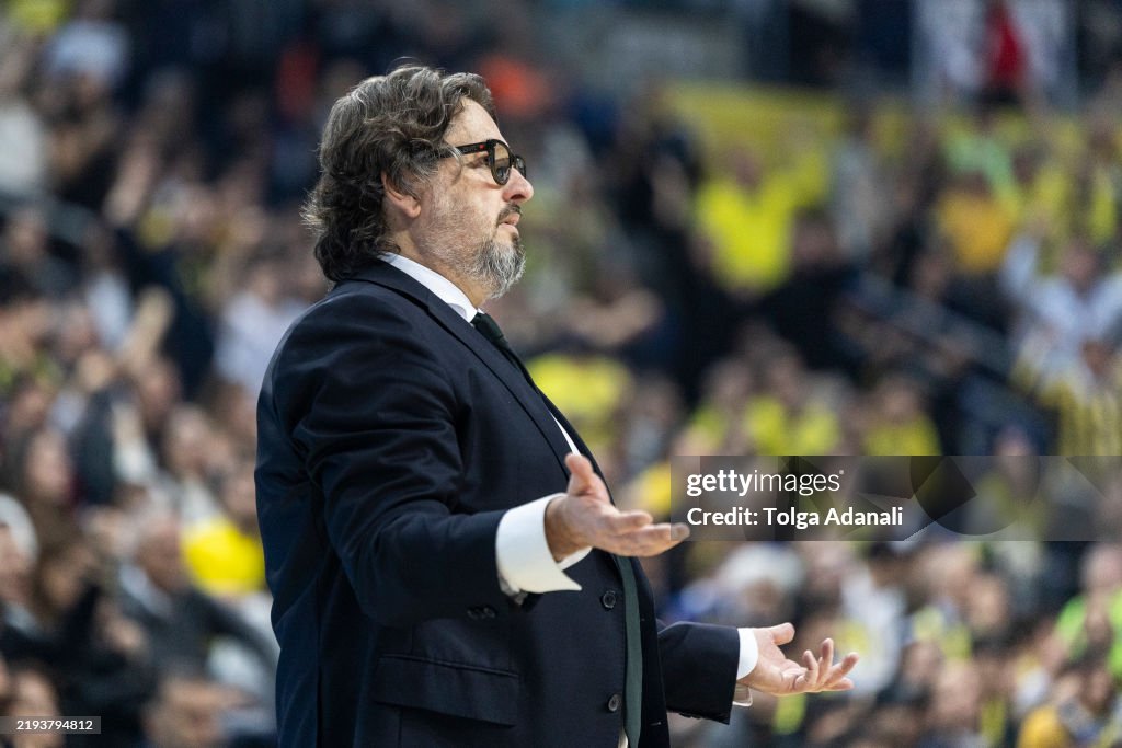 Coach Zalgiris Andrea Trinchieri, Head Coach of Zalgiris Kaunas in action during the ...