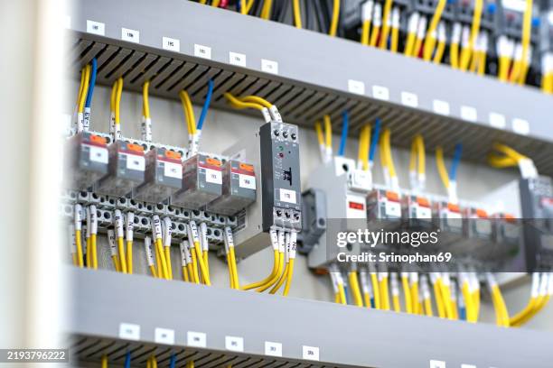electrical panel cabinet for industrial control, featuring power distribution, breaker boxes, and safety equipment ideal for electrical maintenance and wiring systems. - stromkasten stock-fotos und bilder