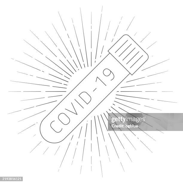 coronavirus covid-19 test tube. line icon with sunbursts on white background - coronavirus testing kit stock illustrations
