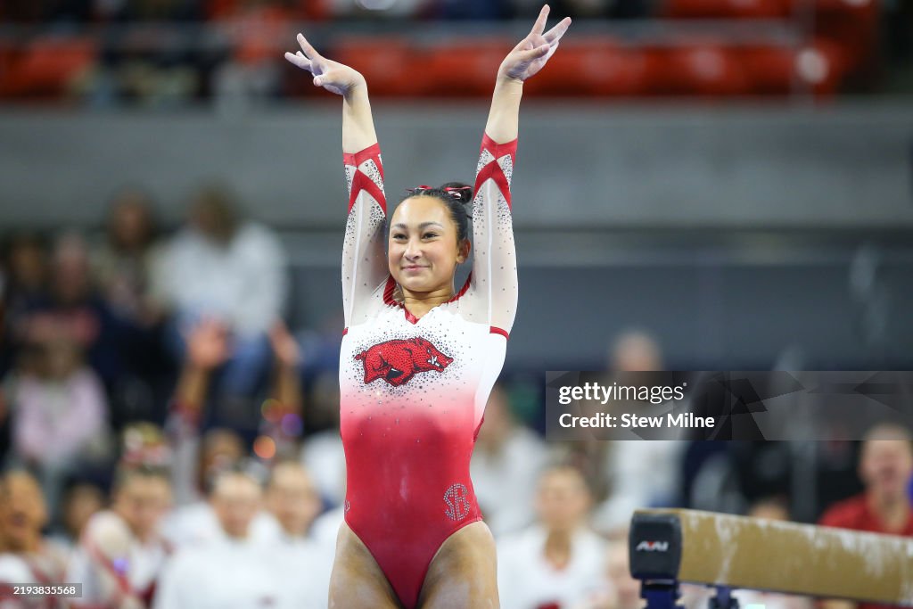 Matt Jones Razorback Maddie Jones of the Arkansas Razorbacks competes on the balance beam ...