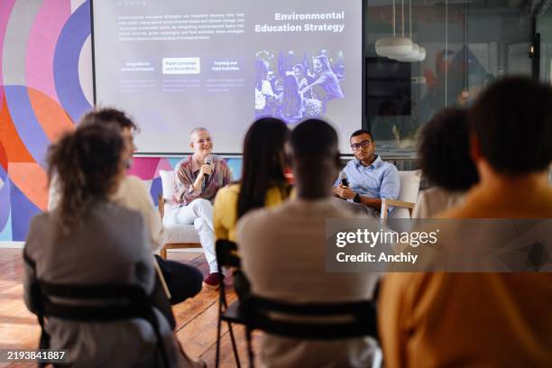 panel discussion about sustainability - education event stock pictures, royalty-free photos & images