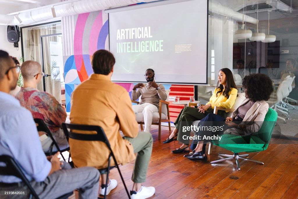 Colleagues talking about AI