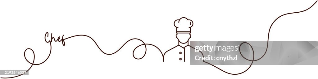 Continuous Line Drawing of Chef Icon. Hand Drawn Symbol Vector Illustration.