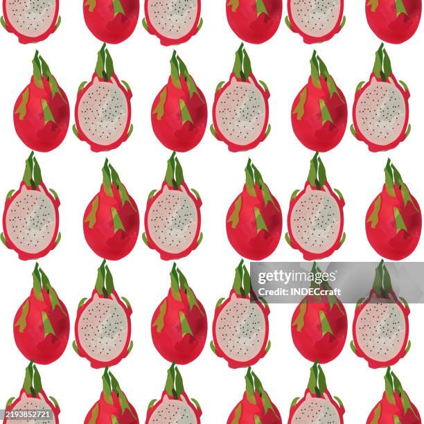 dragon fruit seamless pattern - half and half stock illustrations