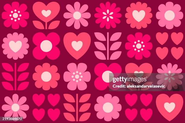 illustrazioni stock, clip art, cartoni animati e icone di tendenza di modello senza soluzione di continuità con cuori e fiori - san valentino festività pubblica