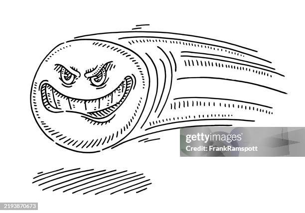flying ball with cartoon face drawing - determination face stock illustrations