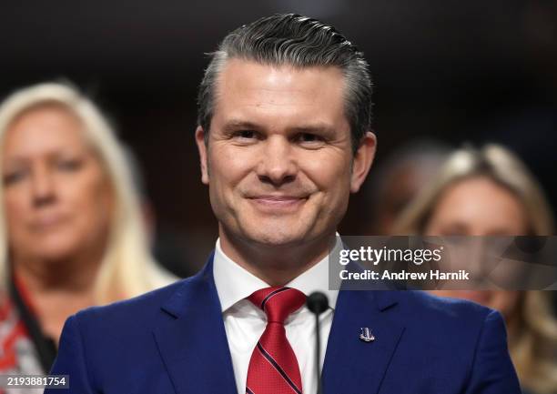 President-elect Donald Trump's nominee for Secretary of Defense Pete Hegseth testifies during his Senate Armed Services confirmation hearing on...