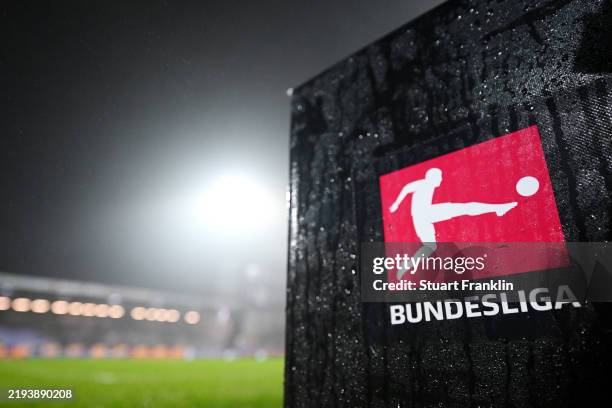 Bundesliga logo in the stadium prior to the Bundesliga match between Holstein Kiel and Borussia Dortmund at Holstein-Stadion on January 14, 2025 in...