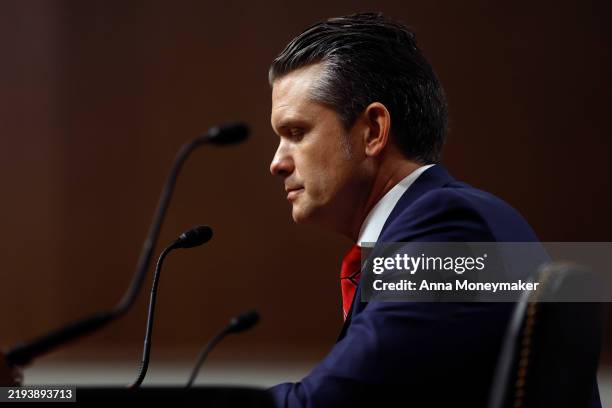 President-elect Donald Trump's nominee for Secretary of Defense Pete Hegseth testifies during his Senate Armed Services confirmation hearing on...