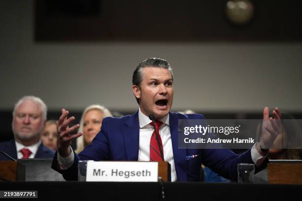 President-elect Donald Trump's nominee for Secretary of Defense Pete Hegseth testifies during his Senate Armed Services confirmation hearing on...