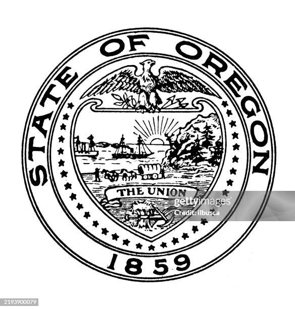 ilustraciones, imágenes clip art, dibujos animados e iconos de stock de gran sello de oregón - oregón estado de los ee uu