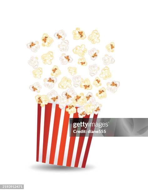 striped box of popcorn on transparent base - popcorn box vector stock illustrations