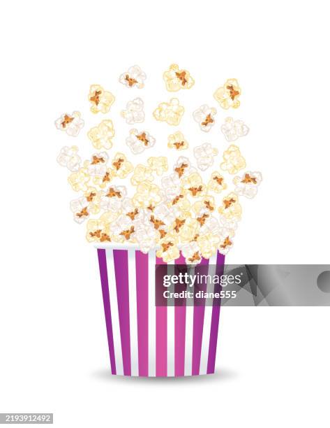 illustrations, cliparts, dessins animés et icônes de boîte rayée de pop-corn sur base transparente - pop corn box