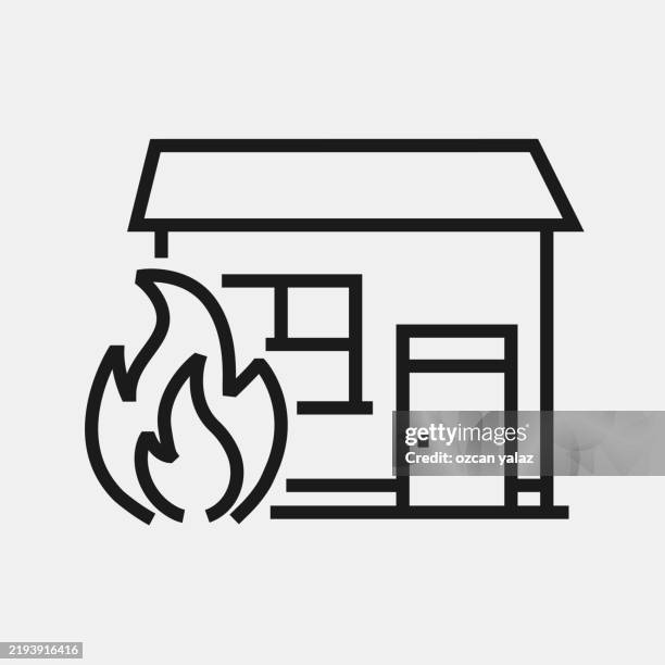 firefighter department related line icon. editable stroke. - burning stock illustrations