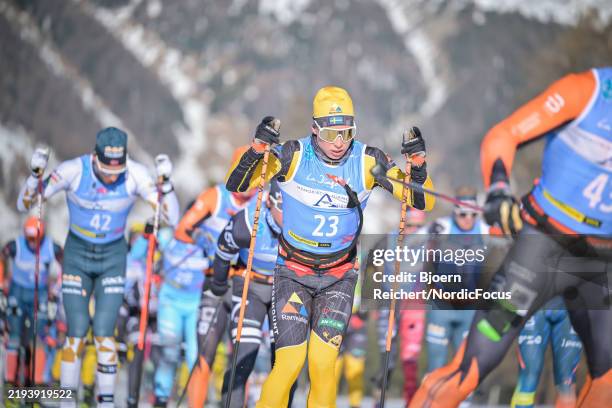 Alfred Buskqvist of Sweden competes during the Ski Classics Engadin La Diagonela Pontresina on January 18, 2025 in Pontresina/Zuoz, Switzerland.