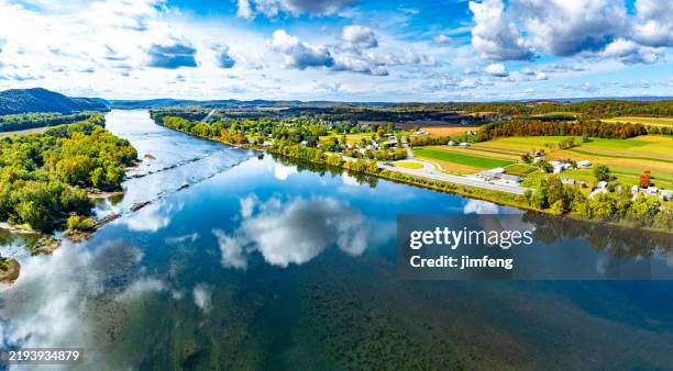 aerial susquehanna river trail us-11 highway and mckee's half falls rest area, port trevorton, pennsylvania, usa - susquehanna river stock pictures, royalty-free photos & images