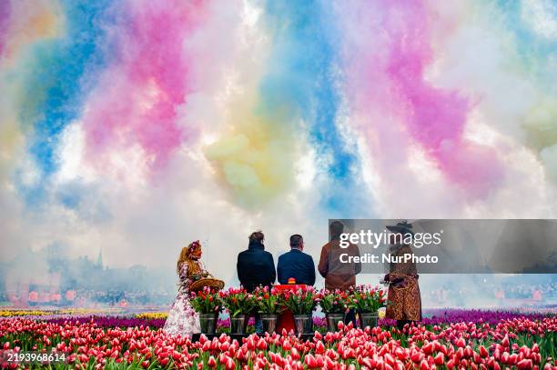 The opening ceremony of the National Tulip Day includes Sietse Bakker , Bart Vink , and Arjan Smit in Amsterdam, Netherlands, on January 18, 2025.
