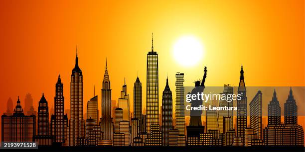 skyline von new york city (alle gebäude sind beweglich und komplett) - one world trade center stock-grafiken, -clipart, -cartoons und -symbole